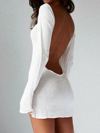 Urban Sexy Dresses Solid White beach cover up sarong summer bikini cover ups pareo dress Mesh Backless Mini Dress 230826