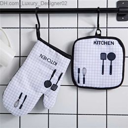 Kitchen Baking Cooking Accessories Print Oven Mitt Glove Pad Washable Microwave Pizza Anti-Hot Insulation Mat Kitchen Decor Q230826