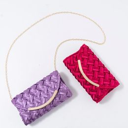 Evening Bags Women's satin woven Hand-made Handbags Flap Envelope Chain Shoulder Messenger Bag Dinner purse Party Day Clutches B580 230825