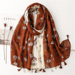 Scarves Designer brand autumn luxury Grey ladies Dandelion scarf female long shawl thin brown fashionable Muslim hijab 230825