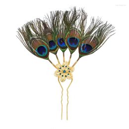 Hair Clips Peacock Feathers Women Hairpin Alloy Flower Rhinestones Exaggerated Charms Jewellery Statement Headband Female