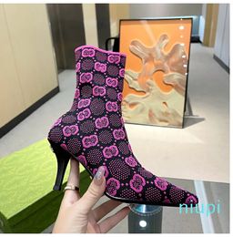 spring and autumn fashion high heel ankle boot paint with stretch hose subnet set of wear leather outsole boots women dancing designer wedding