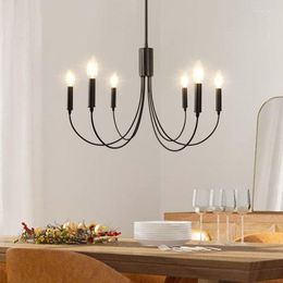 Pendant Lamps 6 Head Black Wrought Iron Candle Table Chandelier Dining Room Bedroom Living Study Home Decorative Light Fixtures