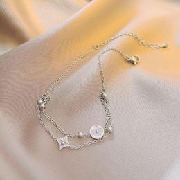 Anklets Silver Daisy Flower Layered Chain Anklet For Women Stainless Steel Gold-plated Jewelry Wholesale/Drop