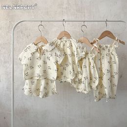 Rompers Summer Infant Baby Princess Sling Floral Outfits Bodysuits Romper Short Sleeve Tees Shorts Kids born Pure Cotton Clothing 230825