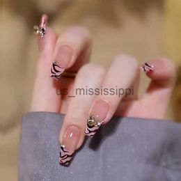 False Nails 24pcsbox Zebra Stripes Press on False Nails Cute Nail Art Wearable Fake Nails Tips with Glue Sticker Wearing Tools As Gift x0826