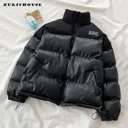 Women's Jackets ZURICHOUSE Black PU Leather Parka Warm Thick Winter Coat Fashion Loose Wild Casual Faux Puffer Jacket 230825