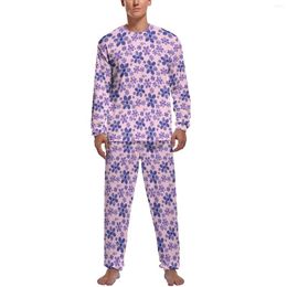 Men's Sleepwear Purple Daisy Pyjamas Winter Retro Floral Print Home Men 2 Pieces Graphic Long Sleeve Warm Pyjama Sets