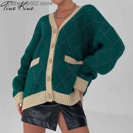 Women's Sweaters Ultrafine Argyle Knitted Cardigan Women's Sweater Y2K Patch Work Plain Loose V-Neck Sweater Women's 2021 Autumn Vintage Women's Top T230826