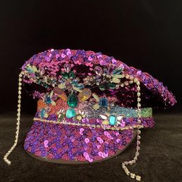 Beret Sequin Burning Military Hat Captain Sergeant Luxury Yacht Week Rave Festival Bachelorette Part 230825