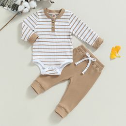 Clothing Sets Ribbed Stripe Baby Boy Girls Clothes Fall Toddler Outfits Long Sleeve Soft Cotton Romper Pants 2PCS Set For Infant Outwear 230825