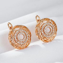 Hoop Earrings Wbmqda Vintage Hollow Zircon Disc Dangle 585 Rose Gold Colour For Women Exquisite Grain Daily Matching Jewellery