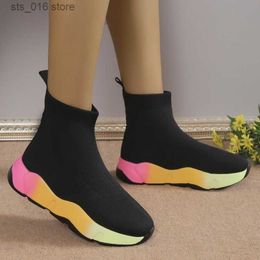 Dress Shoes 2023 Brand Unisex Socks Shoes Breathable High-top Women Shoes Flats Fashion Sneakers Stretch Fabric Ladies Shoes T230826