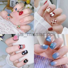 False Nails 24pcs Press on Nails Fake Nail Art Acrylic Desige With Jelly Sticker False Full Cover Short Coffin Suppliers Nail Tips x0826