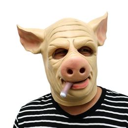 Party Masks Smoking Pighead Nightclub Horror Funny Pig Mask Cosplay Death Eater Halloween Latex Man Mask For Adults Patry Carnival Props 230825