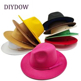 Wide Brim Hats Bucket Simple and Classic Fedora Jazz Hat Mens Womens Felt British Retro Colorful Ribbon Accessories 230825