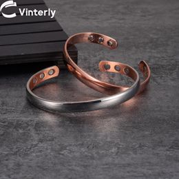 Bangle Pure Copper Bracelet Men Adjustable Open Cuff Wristband Magnetic Bangles Arthritis 8mm Health Energy Magnetic Bracelets