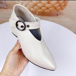 Dress Shoes Summer Solid Color All-match High-heeled Shoes Women's Buckle Soft-faced Pointed Toe Thick-heeled Leather Shoes Women 230825