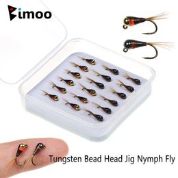 Baits Lures Bimoo 18pcs box 16 Tungsten Bead Head Jig Nymph Fly Epoxy Pheasant Tail Fast Sink Barbed Wet Euro Trout Fishing 230825