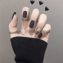 False Nails 24PcsSet Frosted Smoke Black Ripple Wearing Fake Nails Piece Finished Nail Sticker Seamless Removable Full Coverage False Nails x0826