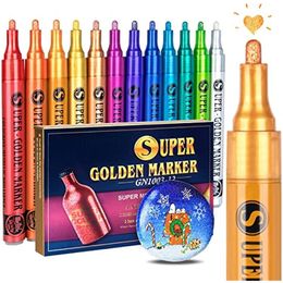 Markers Haile 12Color Acrylic Paint Pens Metallic Markers for Rock Painting Ceramic Glass Wood Canvas Mugs Scrapbook DIY Crafts Supplies 230826