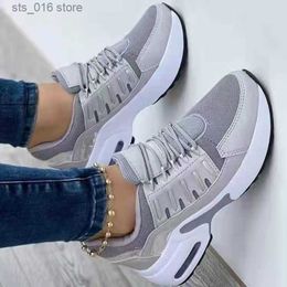 Dress Shoes 2022 New Ladies Sneakers Lace Up Wedge Heel Vulcanised Shoes Thick Sole Air Cushion Casual Shoes Large Size 43 Women's Shoes T230826