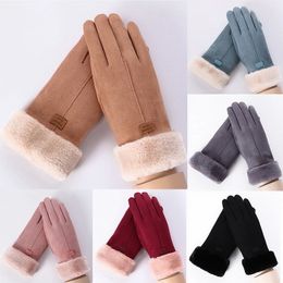 Fingerless Gloves Women Winter Gloves Warm Touch Screen Black Fur Gloves Full Finger Mittens Driving Windproof Gloves Gants Hivers Femmale Guantes 230826