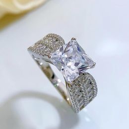Cluster Rings 8x8mm Similar Moissanite Diamond Wedding Ring For Girl Women Lady Girlfriend Fine Elegant 925 Sterling Silver Jewellery