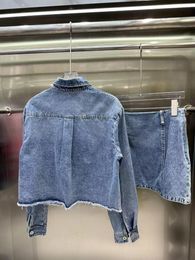 Skirts 2023 Autumn Women's Denim Long Sleeve Set Embroidered Letter Pocket Lapel Top Fashion Y2K Mini Skirt