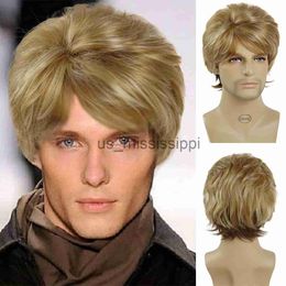 Synthetic Wigs GNIMEGIL Synthetic Short Male Wig with Bangs Natural Soft Fluffy Hair Daily Cosplay Halloween Party Breathable Blonde Man Wig x0826