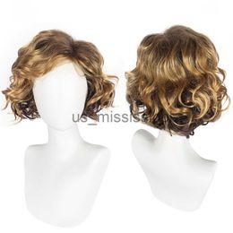 Synthetic Wigs Gres Ombre Blonde Wavy Men Wigs for The White Side Part Short Wig High Temperature Fiber Machine Made Synthetic Hair Wig x0826