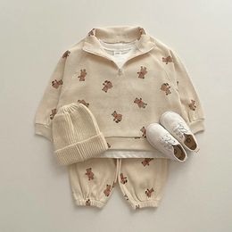 Clothing Sets Spring Infant Baby Cartoon Clothing Sets Toddler Boys Girls Long Sleeve Sweatshirt Pants 2pcs Suit Kids Cute Bear Clothes Set 230825