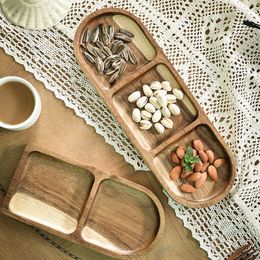 Plates Japanese Style Wooden Compartment Tray Retro Home Party Fruit Dessert Plate Multifunctional Candy Snack