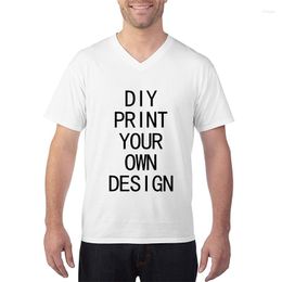 Men's T Shirts Men Casual V-neck Cotton Shirt Custom Printed Your Logo Picture Male Short Sleeve Pure Colour Tops