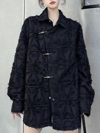 Women's Blouses SONNEESD Streetwear Vintage Irregular Metal Buckle Tooling China Style Tassel Full Sleeve Harajuku Loose Black Shirt
