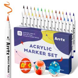 Markers Arrtx 30 Pastel Colors Acrylic Brush Marker Paint Pens for Stone Glass Easter Egg Wood and Fabric Painting-No Toxic No Odor 230826