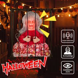 Other Event Party Supplies Horror Light Up Eyes Screaming Halloween Hanging Ghosts Scary Talk Skulls Cage Prisoner Haunted Houses For Hallowen Decor 230825