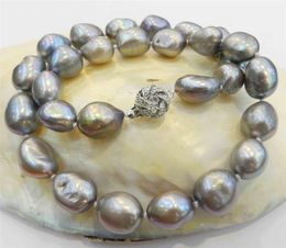 Necklaces LARGE 910mm SILVER GRAY REAL BAROQUE CULTURED PEARL NECKLACE 18KGP CRYSTAL AA