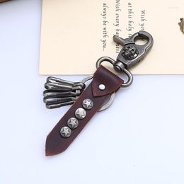 Keychains Vintage Punk Alloy Leather Keychain Men's Car Key Chain Fashion Jewelry Easy To Carry Fitting Retro Ring Pendant