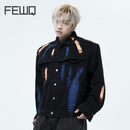 Men's Jackets FEWQ Niche Design Denim Jacket Men 2023 High Street Contrast Color Single Breasted Male Coat Long Sleeve Korean Fashion 24X1339 230825