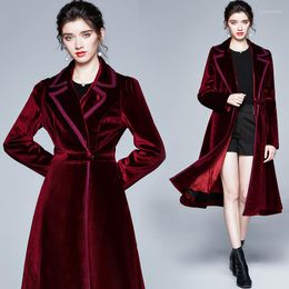 Women's Trench Coats JAMERARY Fashion Autumn Winter Midi Women Elegant Velvet Windbreaker Lady Notched A Line Long Sleeve