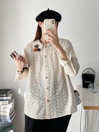 Women's Blouses Autumn 2023 Fresh Embroidery Cotton Shir Loose Long-Sleeved Top