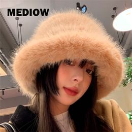 Wide Brim Hats Bucket Hats Casual Rabbit Fur Bucket Hats For Women Keep Warm Big Head Around Ear Protection In Winter Panama Plush Caps Adjustable 230825