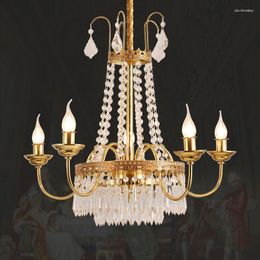 Chandeliers French Light Luxury Copper Chandelier European Home Decor High Ceiling Living Room Dinning Stair Led Brass Crystal Pendant Lamp