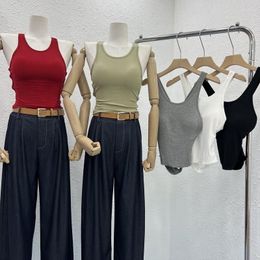 Camisoles & Tanks Tank Tops Sexy Solid Basic T-shirts Vest Seamless Streetwear Elastic Casual Crop Top With Chest Pad Harajuku Korean Female