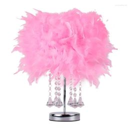 Table Lamps Modern Colored Feather Bedroom Bedsides Lights Wedding Crystal Hanging Study Room Desk Lighting Fixtures