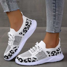 Women For Dress Leopard Print Flats Fashion Breathable Mesh Non Slip Sports Woman Lace Up Lightweight Soft Sole Running Shoes T