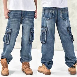 Men's Jeans Plus Size Waist 30 Inch Nanaco Mens Straight Denim Cargo Pants Biker Men Loose Blue Baggy With Side Pockets 230825