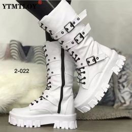 Boots Mid Calf Women Autumn Winter Fashion Lace-up Zipper Botas Mujer Boots Sports Platform Heel Ladies Shoes Knee High Boots 230825