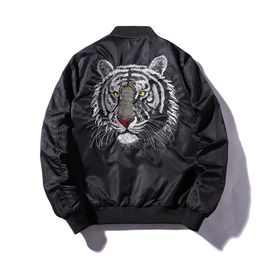 Men s Jackets Mens Bomber Jacket Feather Embroidered tiger Flight Pilot Air Force Military Motorcycle Coat Men 230826